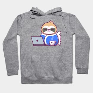 Cute Sloth Wearing Blanket With Laptop And Coffee Hoodie